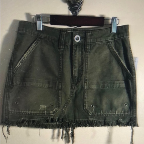 Dresses & Skirts - Olive Green Frayed Hem Utility Mini Skirt